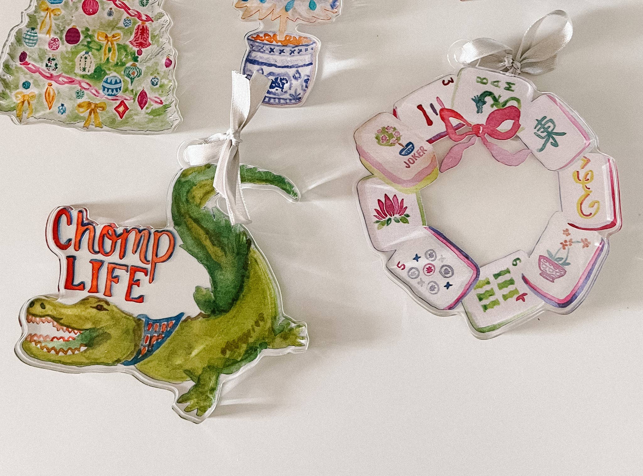 MALWEST design - Wholesale Ornament - Mahjong Tile Wreath Watercolor Acrylic Ornament3