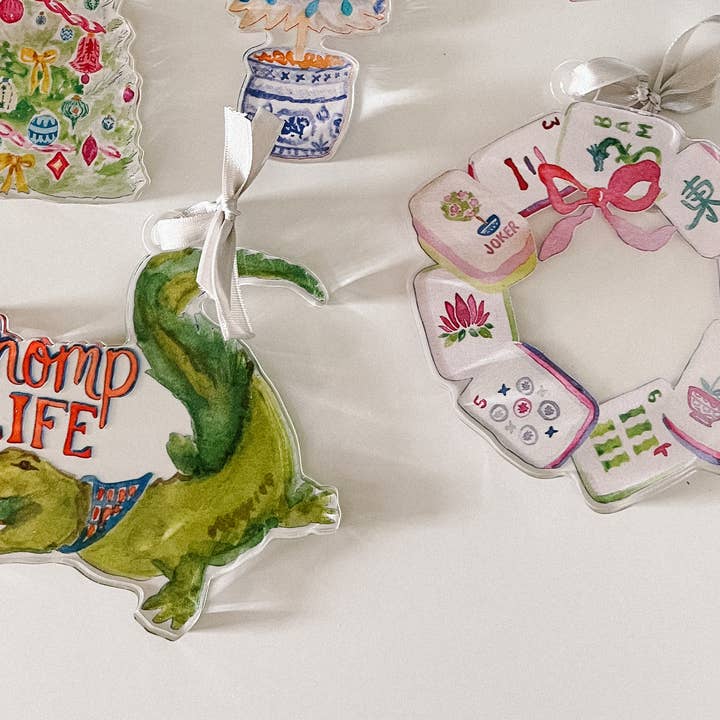 MALWEST design - Wholesale Ornament - Mahjong Tile Wreath Watercolor Acrylic Ornament3