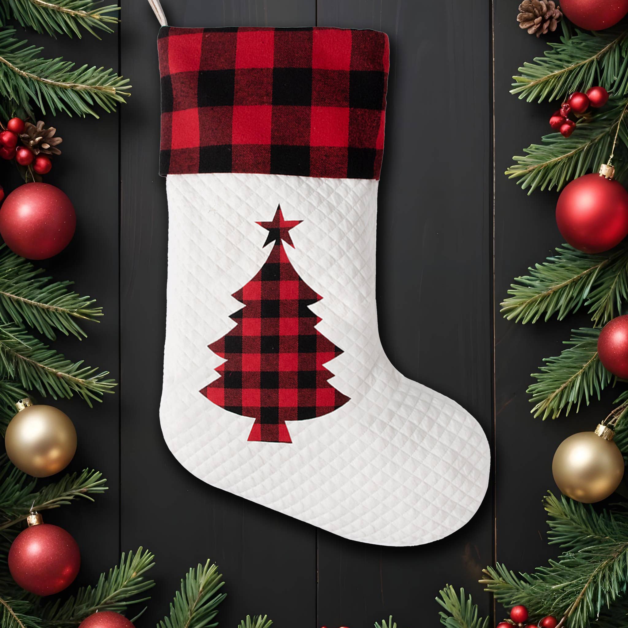 GEXWORLDWIDE - Wholesale Holiday Stocking - 2025 New Classic Red Black Plaid Christmas Stocking2