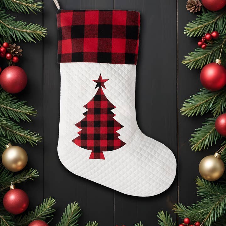 GEXWORLDWIDE - Wholesale Holiday Stocking - 2025 New Classic Red Black Plaid Christmas Stocking2