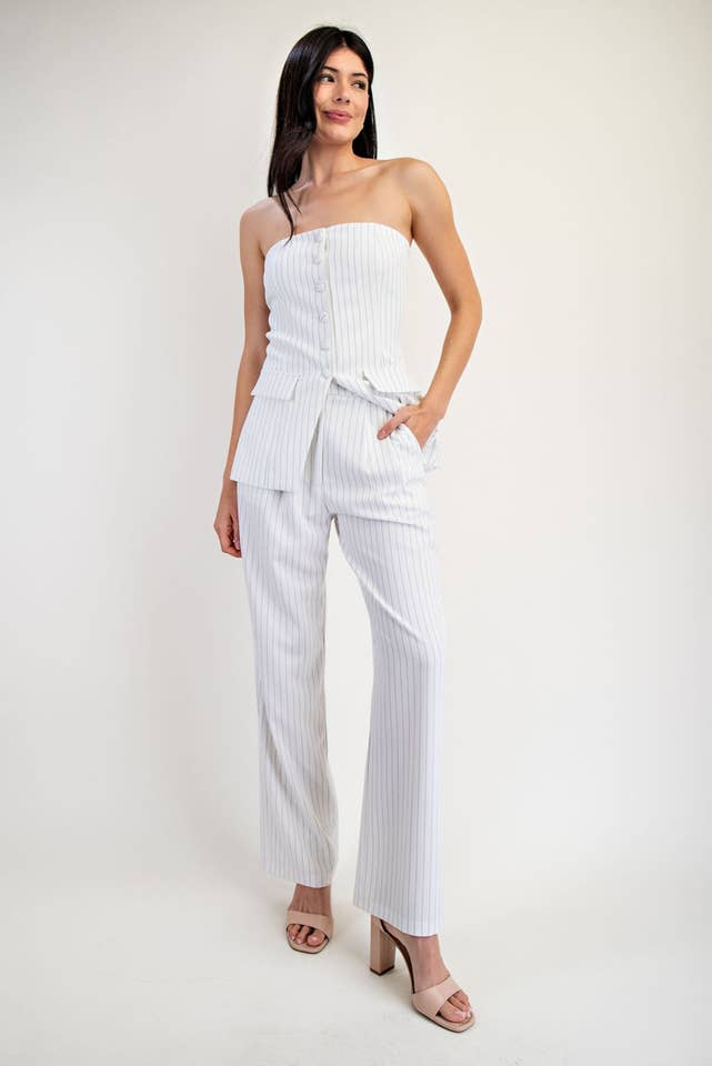 Edit by Nine - Wholesale Corset - Women's - Ct6145 Pinstriped Woven Tailored Strapless Longline Top