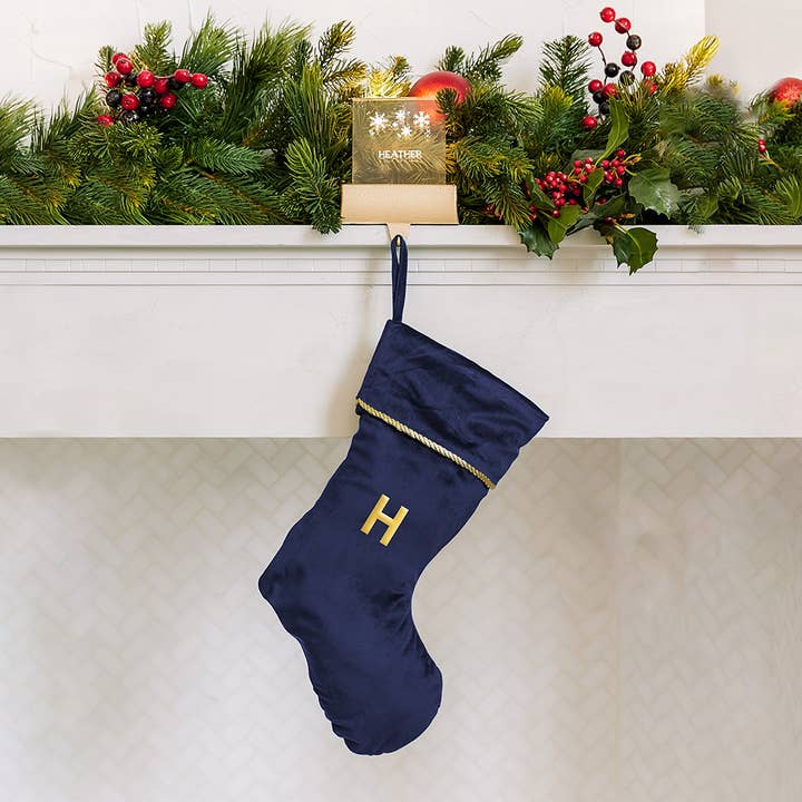 Embroidered Plush Christmas Stocking - Navy Blue for wholesale by Weddingstar Inc.