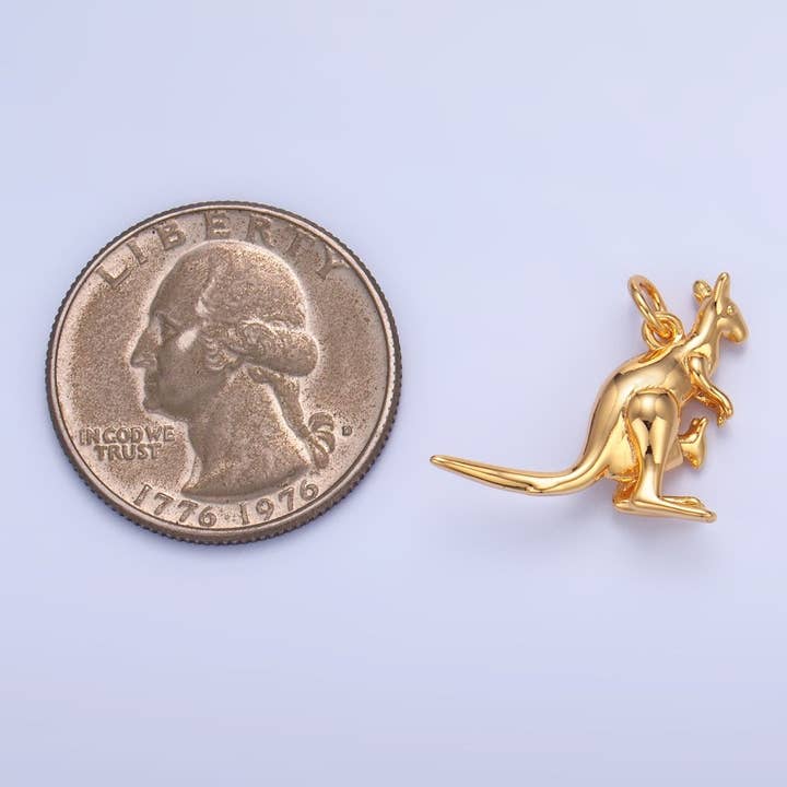 Aim Eternal - Wholesale Individual Charm/Pendant - 24K Gold Filled Australian Kangaroo Animal 3D Multidimensional Charm | W3912