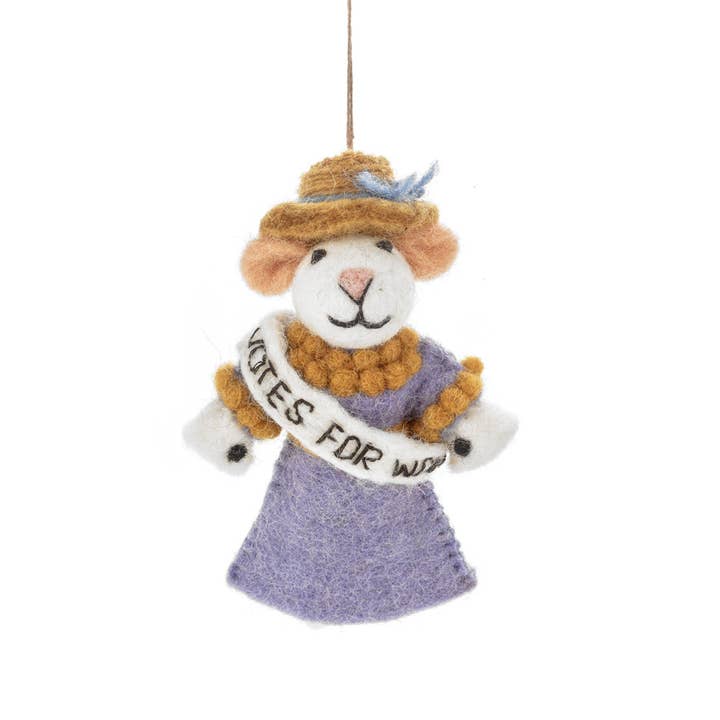 Felt So Good - Wholesale Ornament - Handmade Felt Emmeline the Suffragette Mouse Hanging Decor.