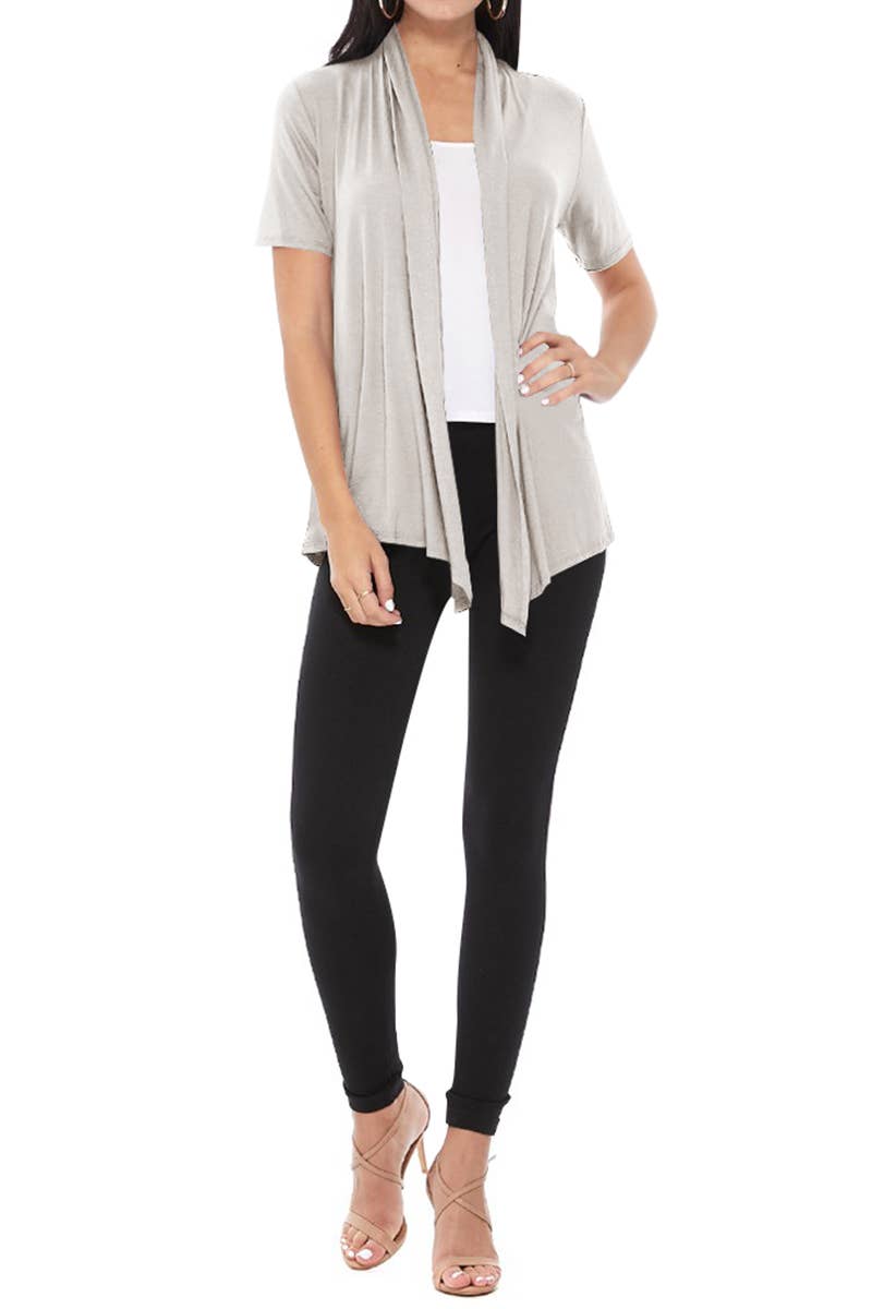 MOA COLLECTION - Wholesale Cardigan - Women's - Women's Casual Short Sleeve Draped Open Front Solid Cardigan23