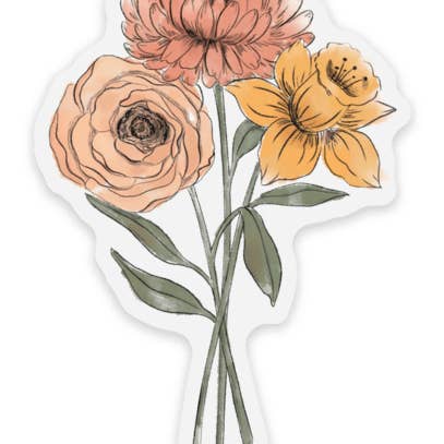 Elyse Breanne Design - Wholesale Sticker - Clear Daffodil and Chrysanthemum Sticker, 3x2in.1