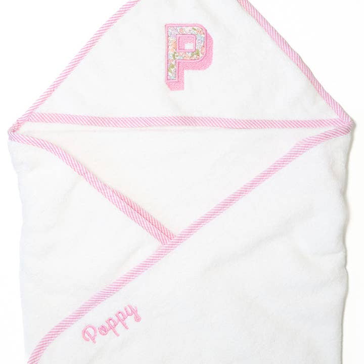 Floral Applique Hooded Towel, Pink for wholesale by Stitch Monograms