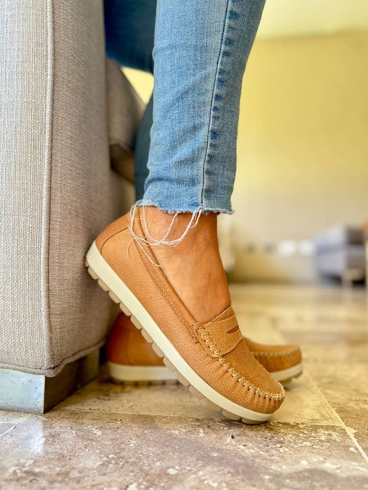 Donata Camel Leather Loafer – Soft, Flexible & Handmade for wholesale by PMK Shoes - Quick Ship Line