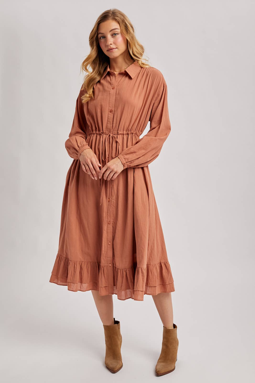 Bluivy - Wholesale Dress - Women's - RUFFLED MIDI OPEN DUSTER OR SHIRT DRESS3