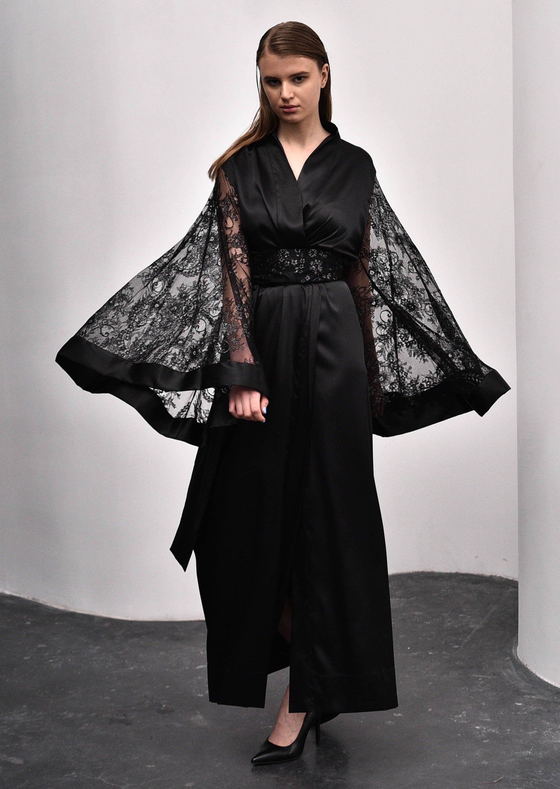 Seduced Black Silky Lace Kimono Robe for wholesale on Faire3