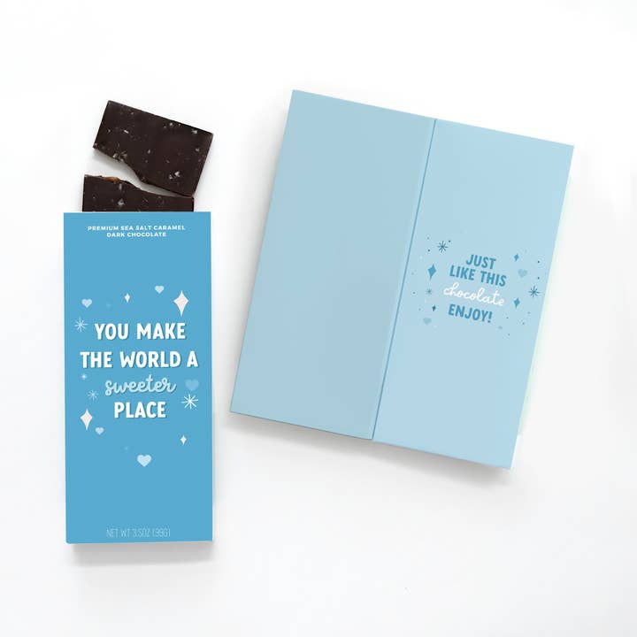 You Make the World Sweeter – card with chocolate inside! for wholesale by Sweeter Cards Chocolate Bar + Greeting Card in ONE!