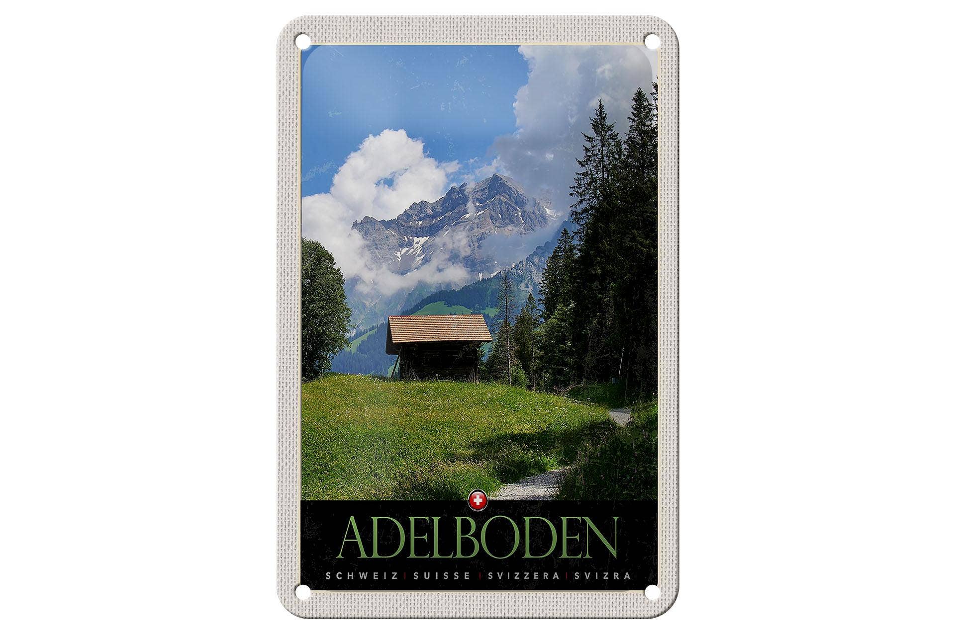 Femer - Venta al por mayor Letreros - Cartel de lata Adelboden Schweizer Häuschen Häuschen, 12 x 18 cm, para viajes0