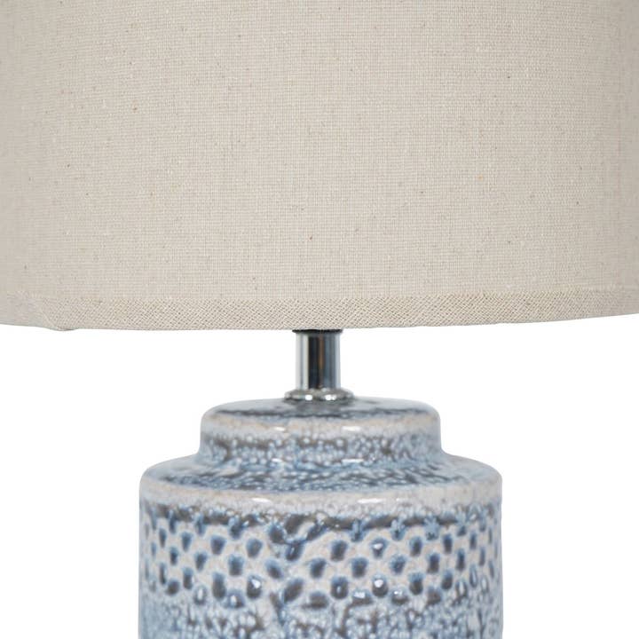 The Libra Company - Wholesale Accent/Desk Lamp - Stormy Sky Glaze Table Lamp with Cream Drum ShadeBrass and Agate Lamp Base - (Not available in USA)