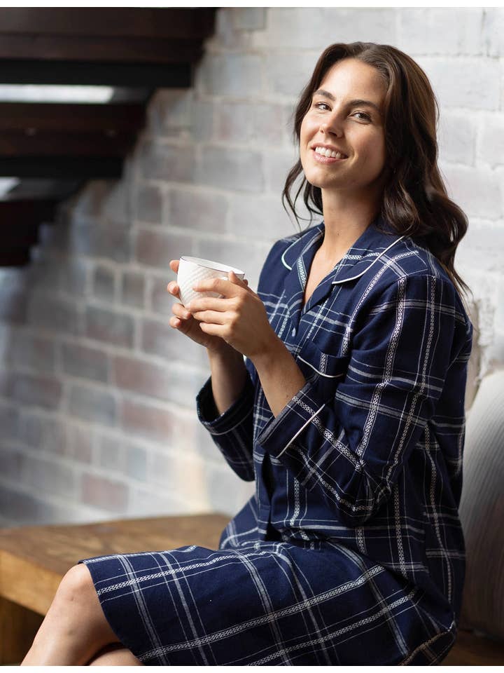 Magnolia Lounge - Wholesale Nightshirt - Women's - Evening Check Flannelette Cotton Midi Nightshirt4