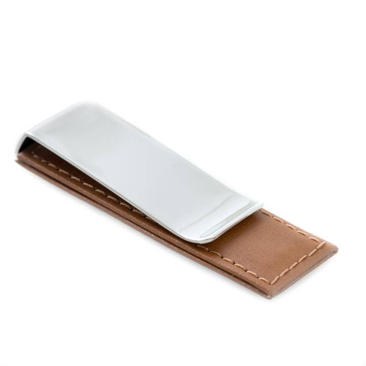 Brown Henry chrome money clip with accent for wholesale on Faire