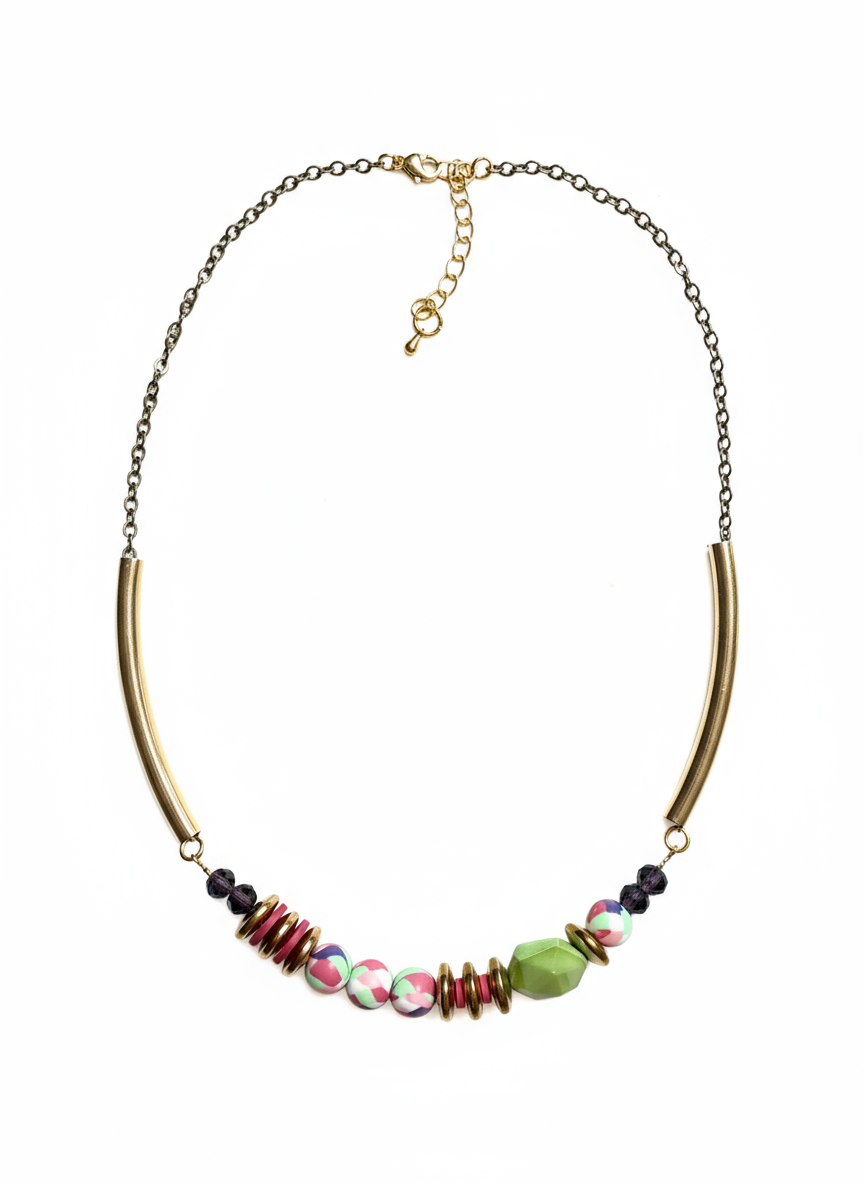 Gist Jewellery - Vente Collier de perles - FRT09 - Verre vintage, hématite plaquée or et cristaux.1