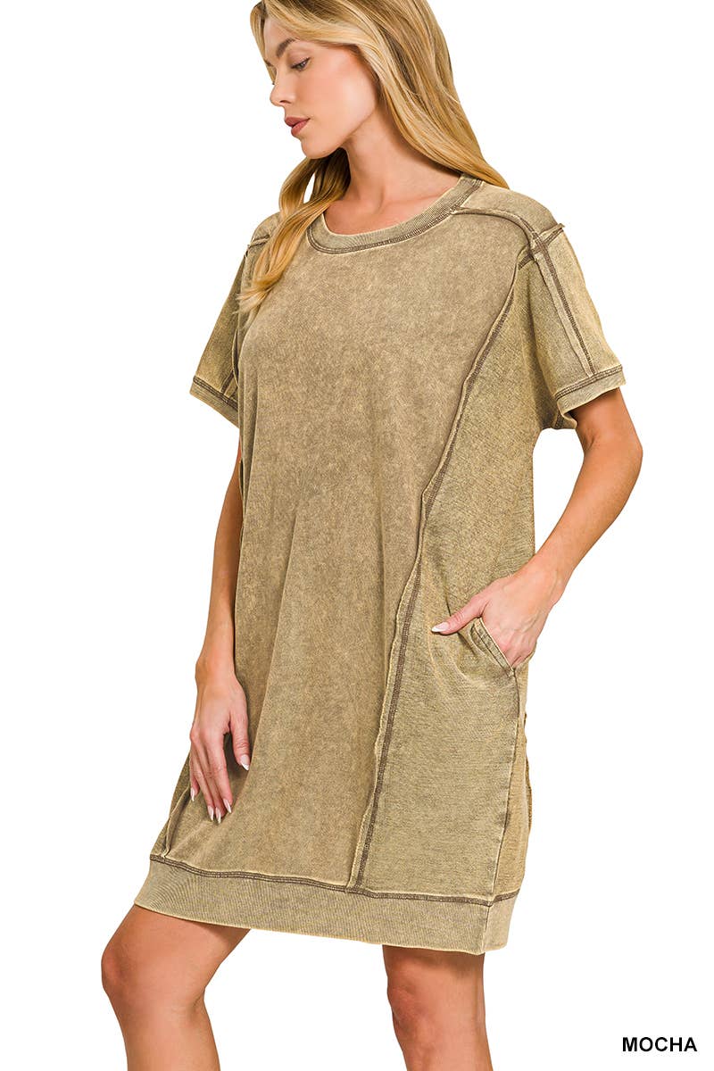 Vanilla Monkey – wholesale Dress – Women's – F/terry Acid Wash Short Sleeve Dress With Pockets7