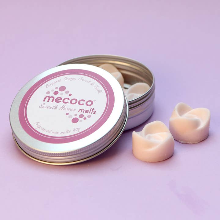 Seventh Heaven / Orange, Coconut, Bergamot & Vanilla, Pink Scented Soy Wax Melts Tin for wholesale by Mecoco Ltd