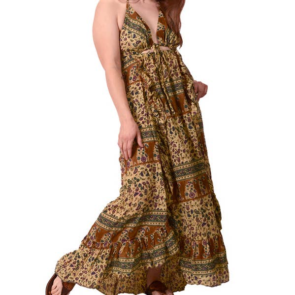 Cotton Print Open Back Frill Dress for wholesale by Gypsy Rose