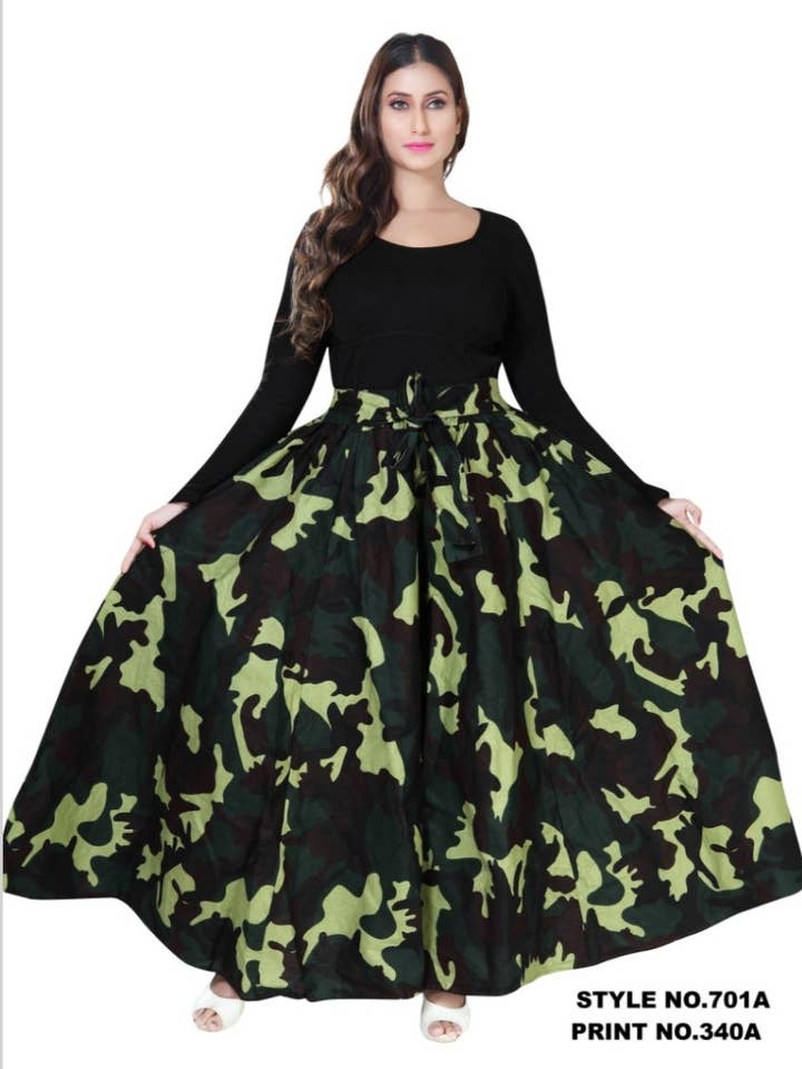 Women Long Palazzo - Green Camouflage- 701 for wholesale by India Batik