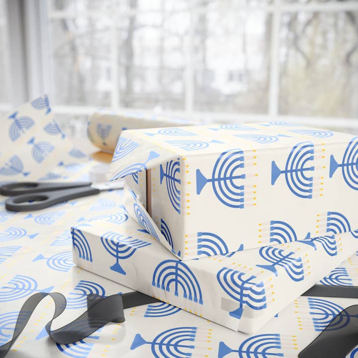 Lokipawz - Wholesale Flat Wrap - Hanukkah Menorah Wrapping Paper8