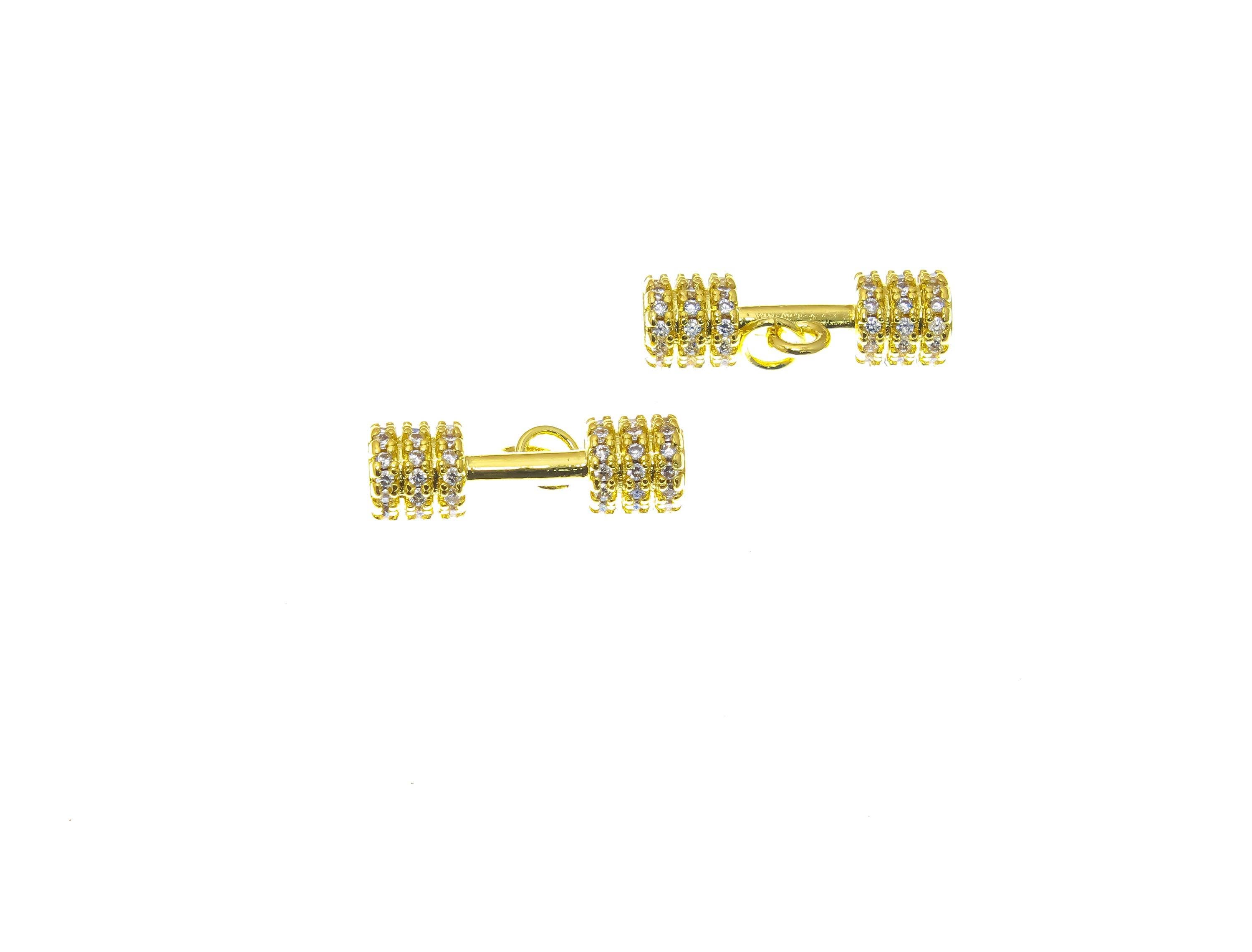 Jewel Pledge - Wholesale Individual Charm/Pendant - 18k Gold CZ Dumbbell Barbell Workout Gym Charms2