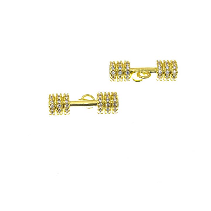 Jewel Pledge - Wholesale Individual Charm/Pendant - 18k Gold CZ Dumbbell Barbell Workout Gym Charms2