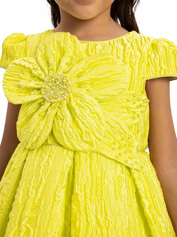 Pamina Kids – wholesale Dress – Kids – Green Textured Dress With Matching Bag 3-7 Age 35443pr4