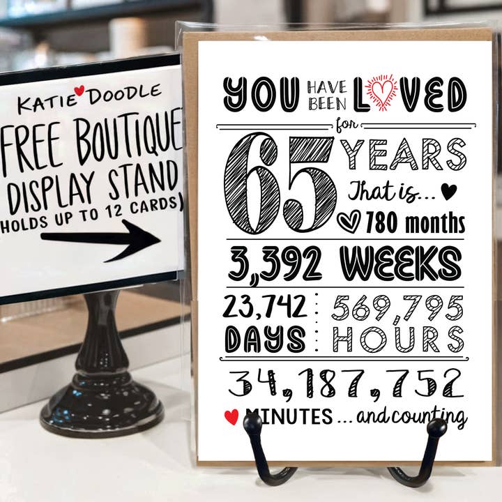 Birthday Cards Women, Men, Unique, Greeting Card (Bulk) 65th for wholesale by Katie Doodle | Boutique Greeting Cards & Birthday Gifts