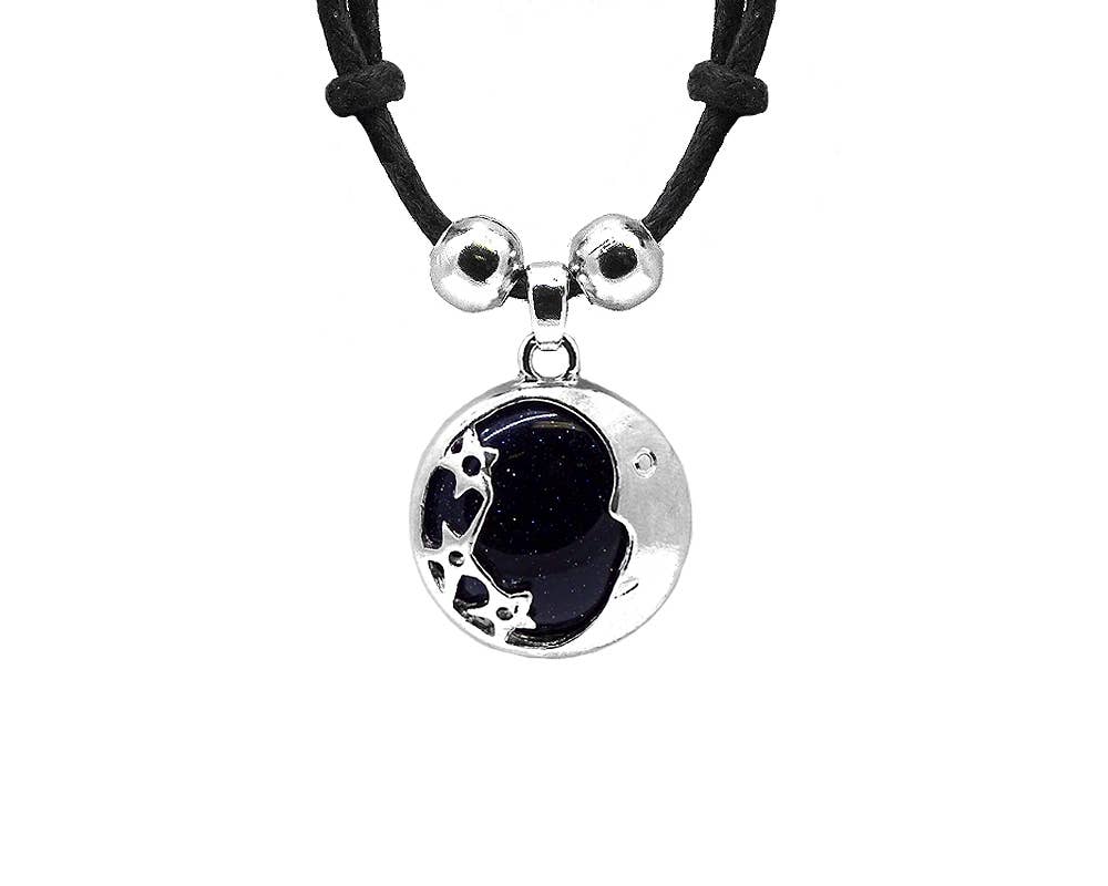Pichincha - Wholesale Pendant/Charm Necklace - Round Metal Moon and Stars Stone Pendant Adjustable Necklace5