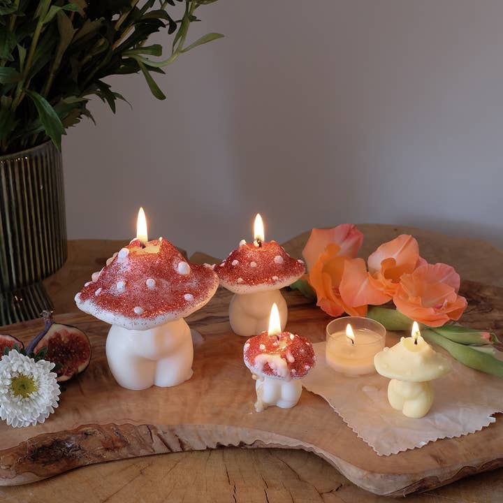 Glittery Goddess Mushrooms | Mushroom Candles and other Purchase Wholesale goddess candles. Free Returns & Net 60 Terms on Faire trending on Faire.