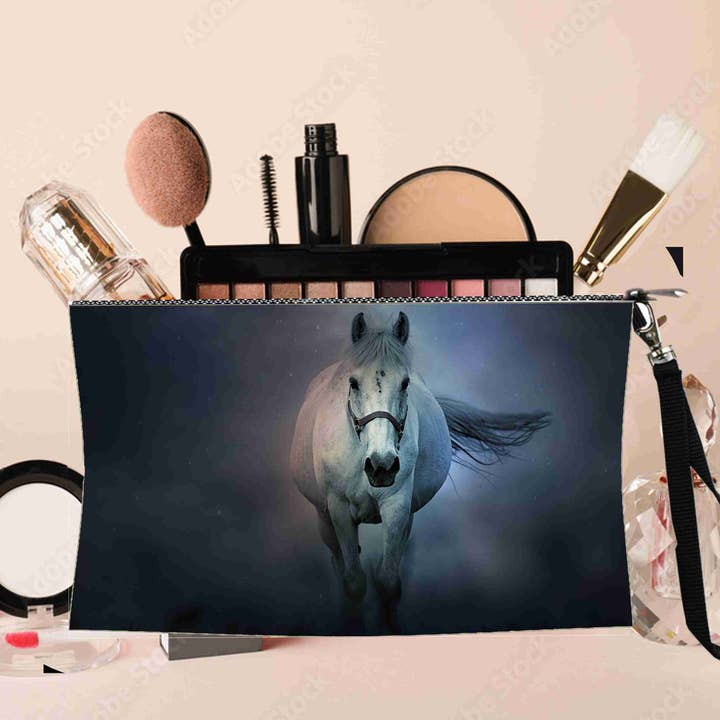 Horse In Mist Cosmetic makeup bag Pouch 100% all Linen for wholesale by BMS BIZ