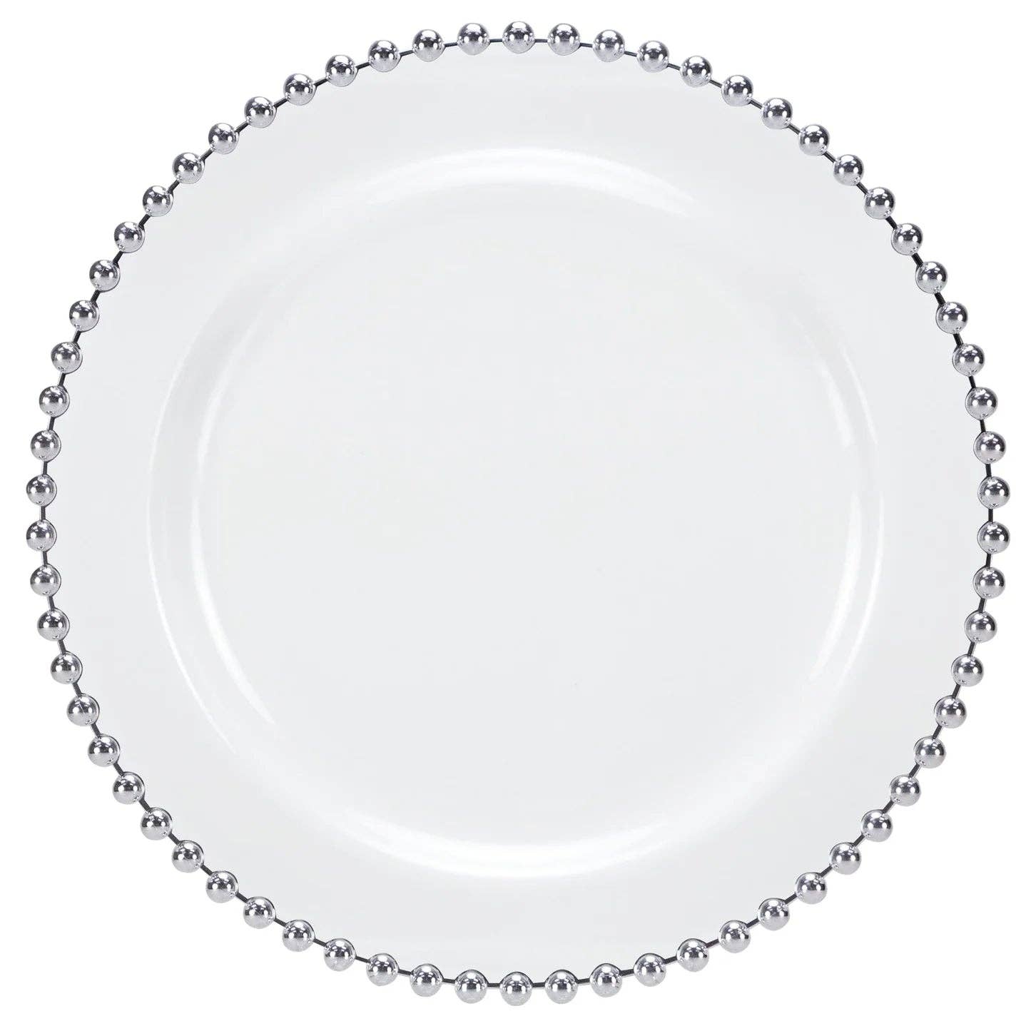 EcoQuality - Venta al por mayor Plato grande - Vajilla redonda de platos y cuencos con borde de cuentas en plata/blanco – elegante, duradera y versátil para cualquier ocasión0