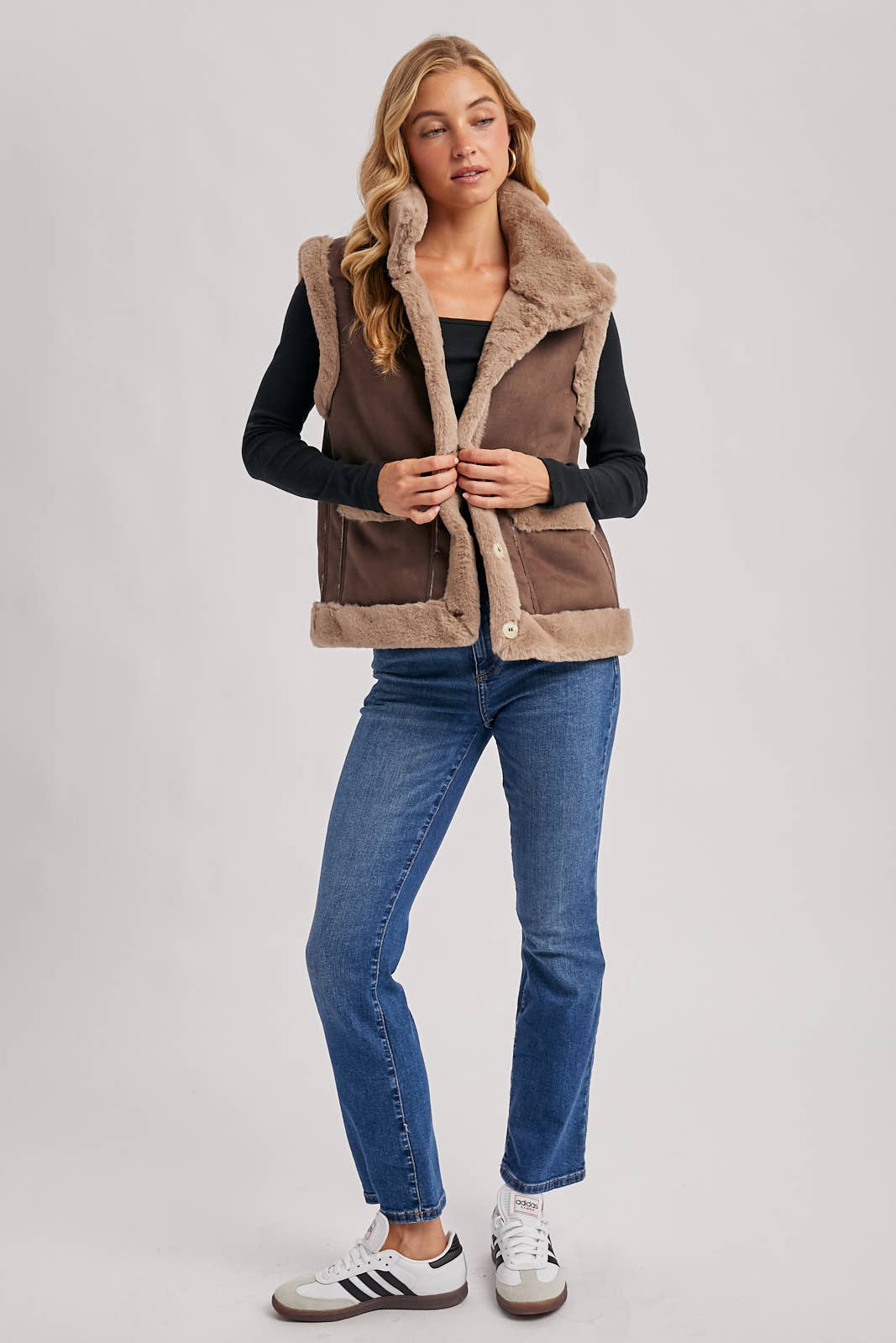 Bluivy - Wholesale Outerwear Vest - Women's - FAUX SUEDE WITH FAUX SHEARLING LINING TRIM VEST12