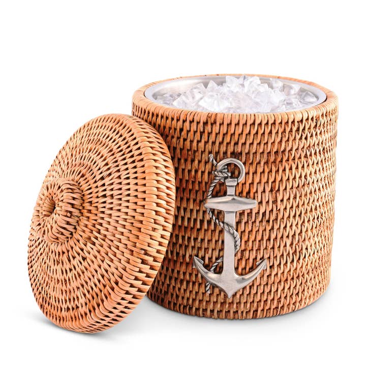 Vagabond House - Wholesale Ice Bucket - Anchor Hand Woven Wicker Rattan Lidded Ice Bucket