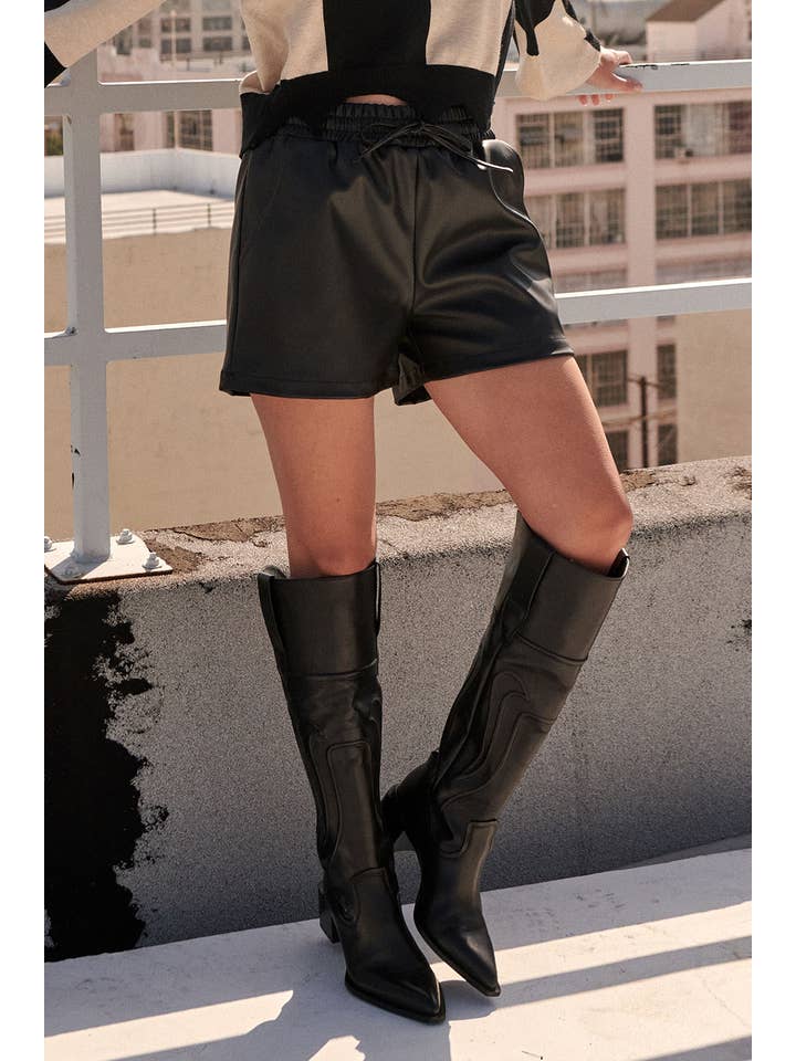 Promesa USA - Wholesale Shorts - Women's - Faux Leather Elastic Waist Thigh Length Shorts