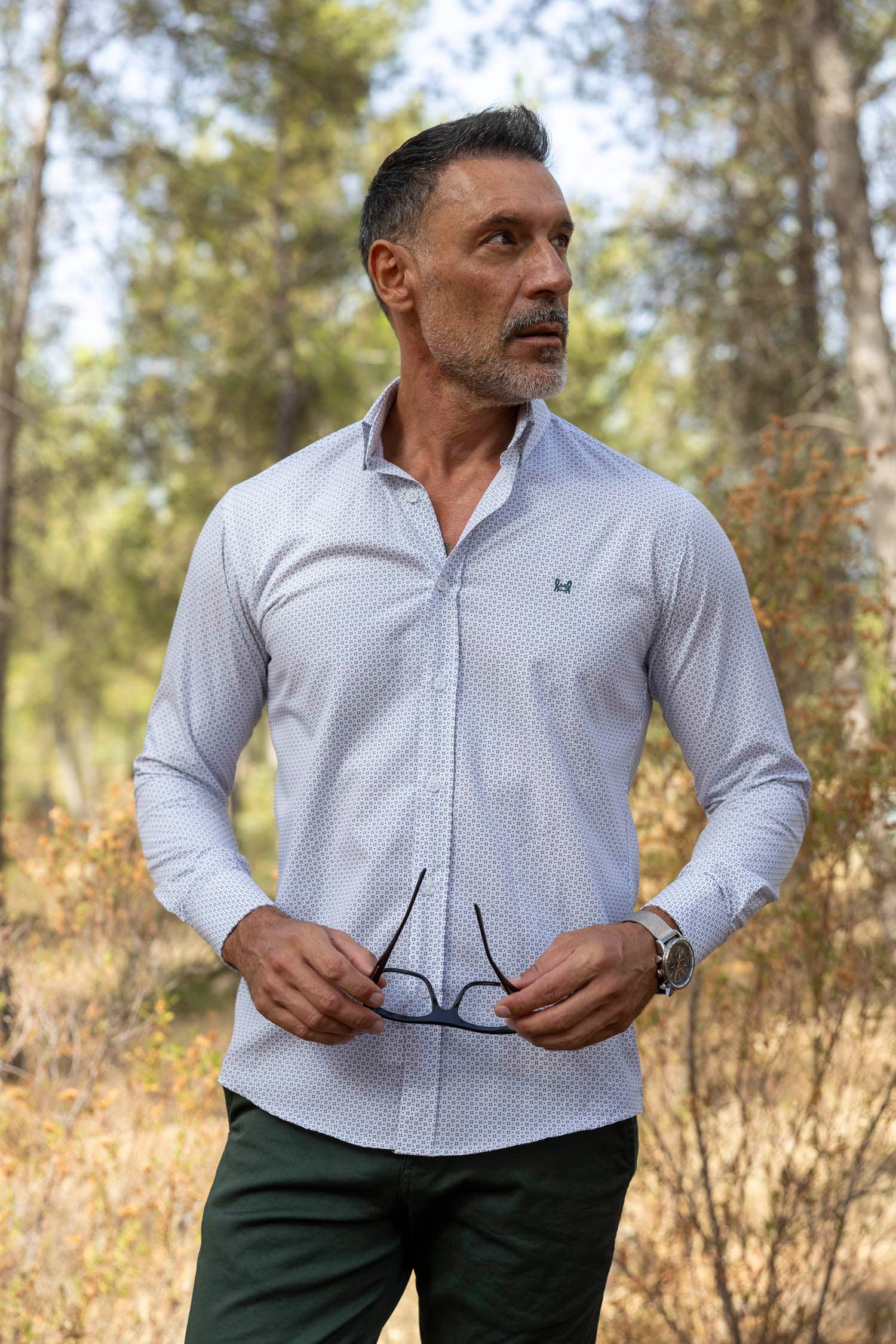 Custi Mikelo: Made in Spain - Wholesale Button Down Shirt - Men's - Green Printed Shirt | Aranjuez1