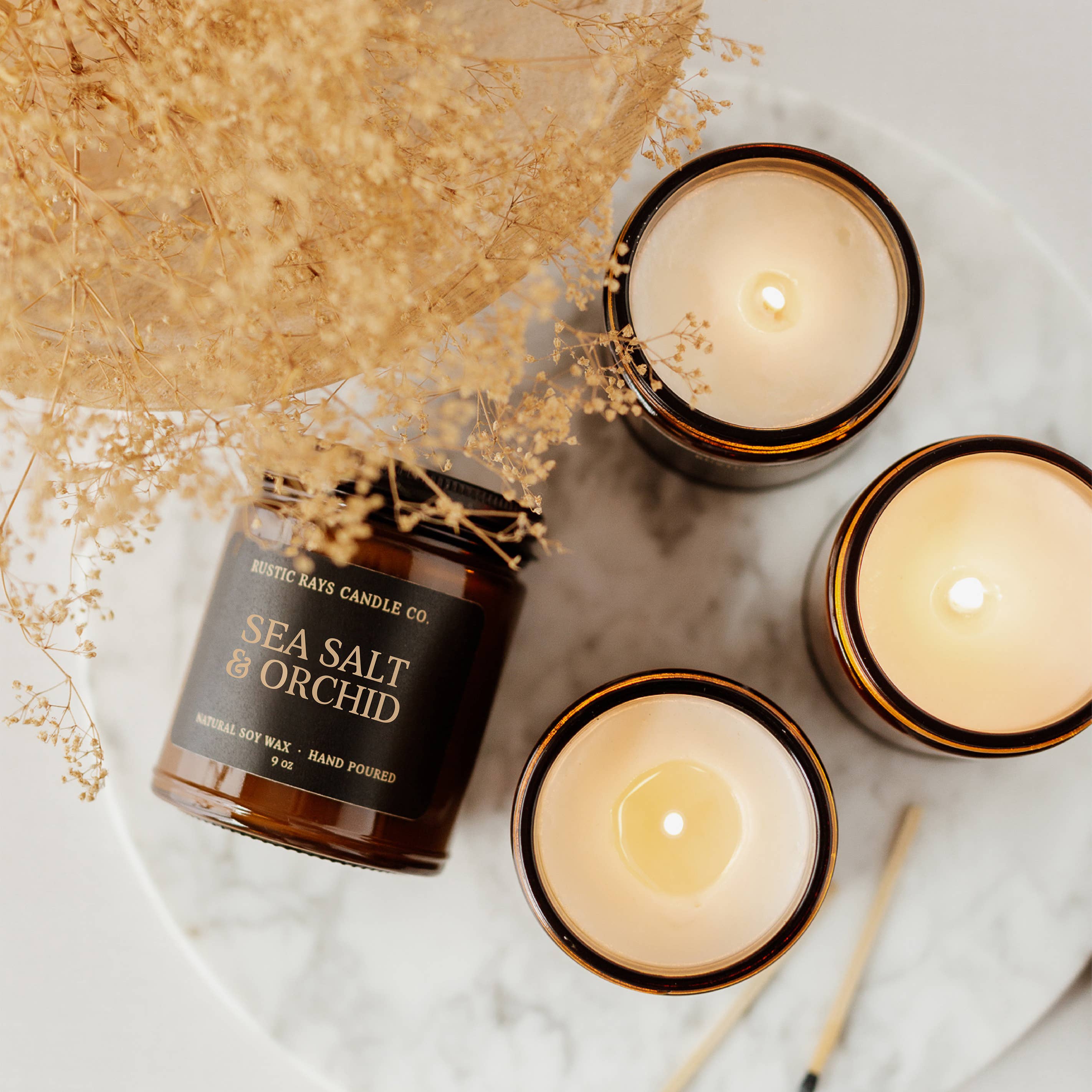 Rustic Rays Candle Co. - Wholesale Jar/Filled Candle - Sea Salt & Orchid 9 oz Soy Candle - Spring Home Decor3