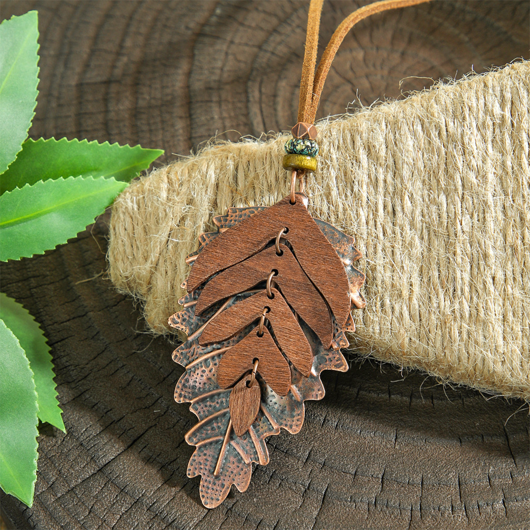 UNISHE - Vendita all'ingrosso Collana con ciondolo/pendaglio - Collana con ciondolo a foglia vintage in tono Maillard boho HH0830