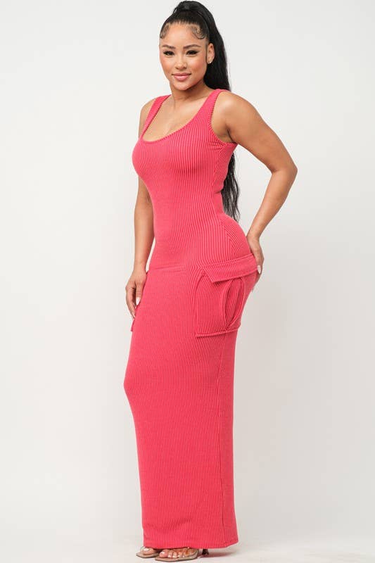 Boswell - Wholesale Dress - Women's - Pocket Detail Rib Long Dress10