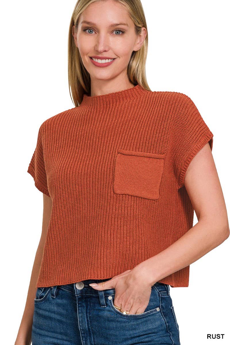 Vanilla Monkey – wholesale Knitted jumper – Women′s – Mock Neck Short Sleeve Cropped Sweater7