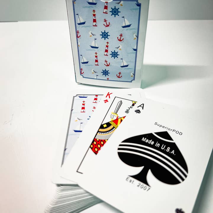 Superior Print on Demand - Wholesale Playing Cards - NAUTICAL Playing Cards, Sail Boat, Anchor, Lighthouse