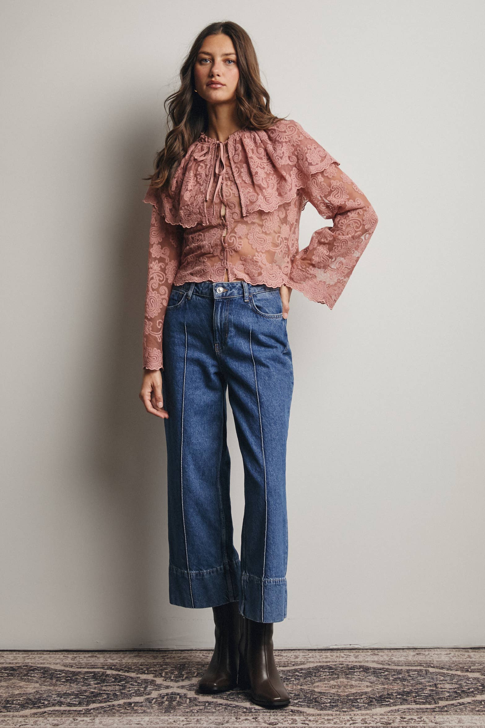 Forte - Wholesale Blouse - Women's - Sheer Embroidered Lace Blouse FT00169