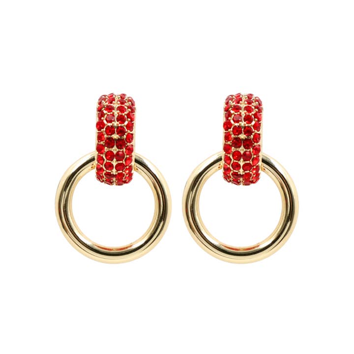 Red Crystal & Gold Knocker Earrings for wholesale by Brianna Cannon