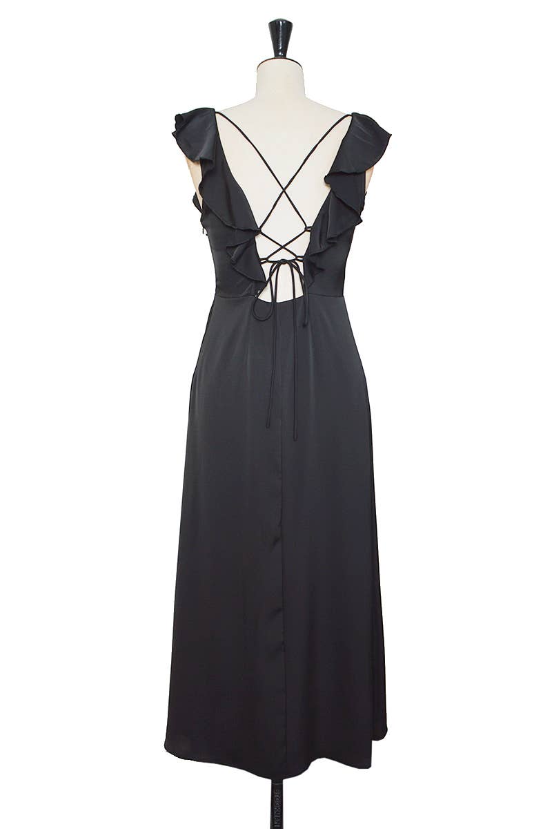 ELLI WHITE – Engroshandel Kjole - Dame – Lang satin cocktailkjole med blonderryg3