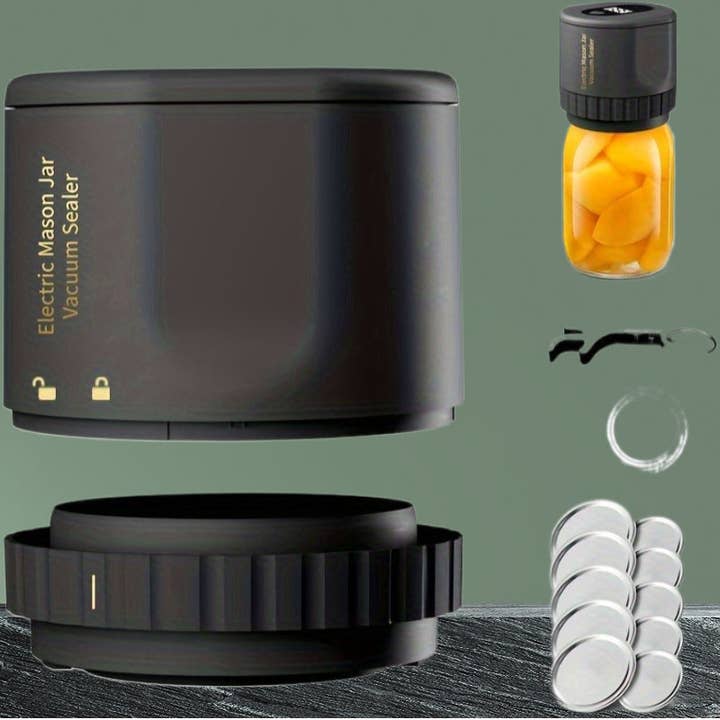Modpopdeco - Wholesale Kitchen Appliance - Mason Jar Vacuum Sealer Electric for Wide and Regular Mouth Includes 5 Wide 5 Regular Lids Black1