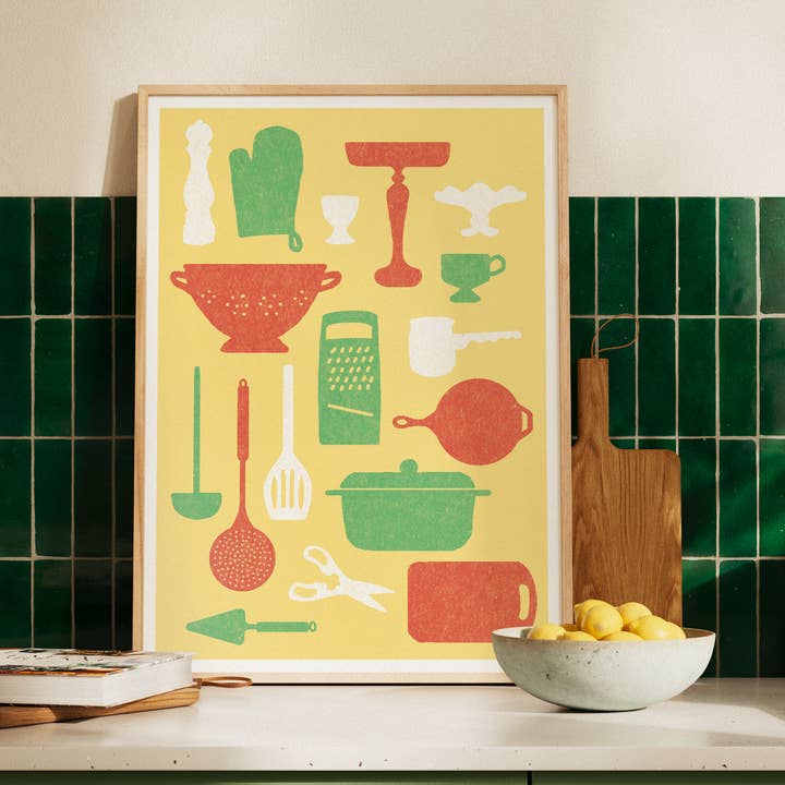 Bon Appétit Art Print – Kitchen Tool Silhouette (8x10, 11x14 for wholesale by Willow Ship