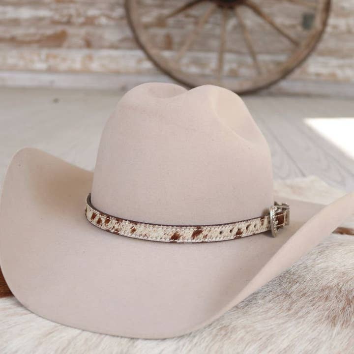 Cowhide Hat Band with Silver Buckle - Branson for wholesale by Willow Lane Hat Co.