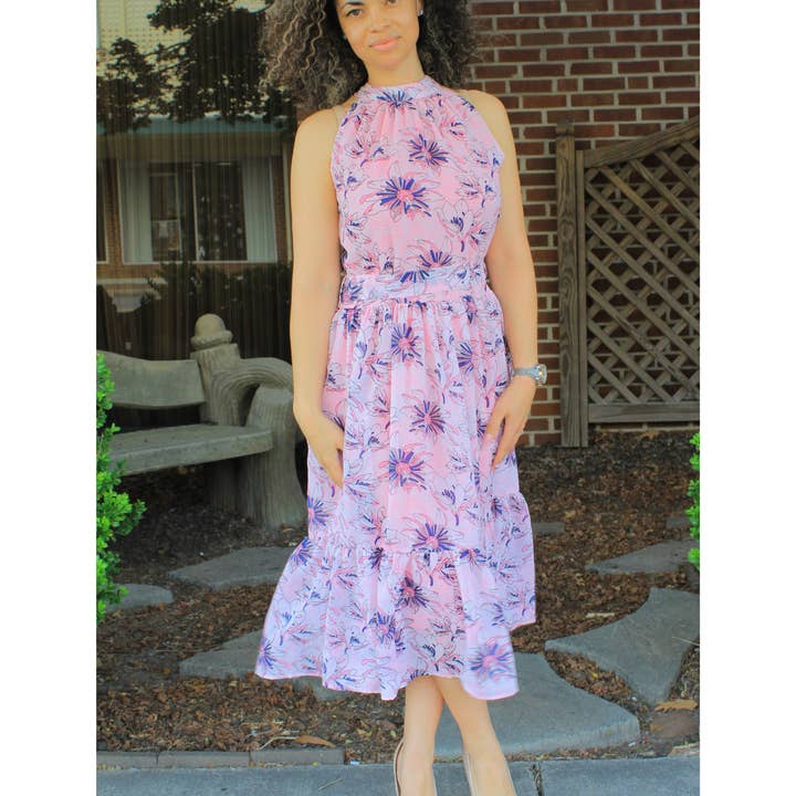 Brionna roze halterjurk voor wholesale door Love Stone Fashion LLC.
