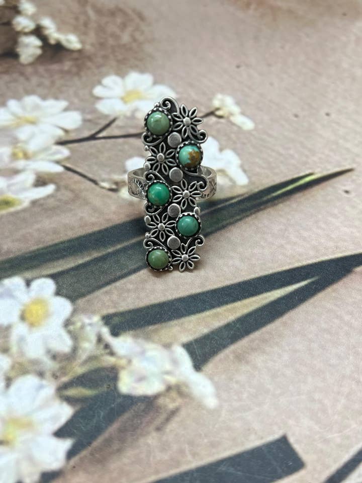 Handmade Sterling Silver Kingman Turquoise Adjustable Rings with Signed Nizhoni for wholesale by Nizhonitradersllc